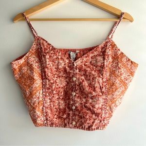 NWT American Eagle Size Large Floral Linen Blend Cropped Tank Top